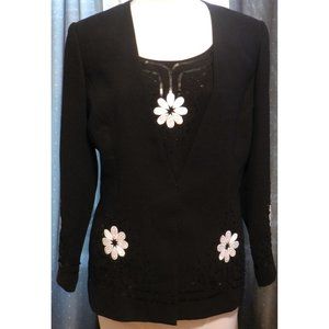 Elegant 2 PC jacket & top Black w/ sequins & beads